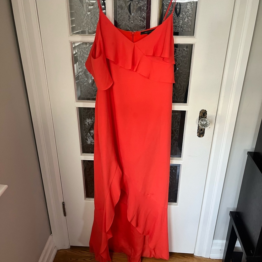 BCBGMaxAzria Vibrant Coral High Low Assymetrical Dress | Garden Party | Size 8